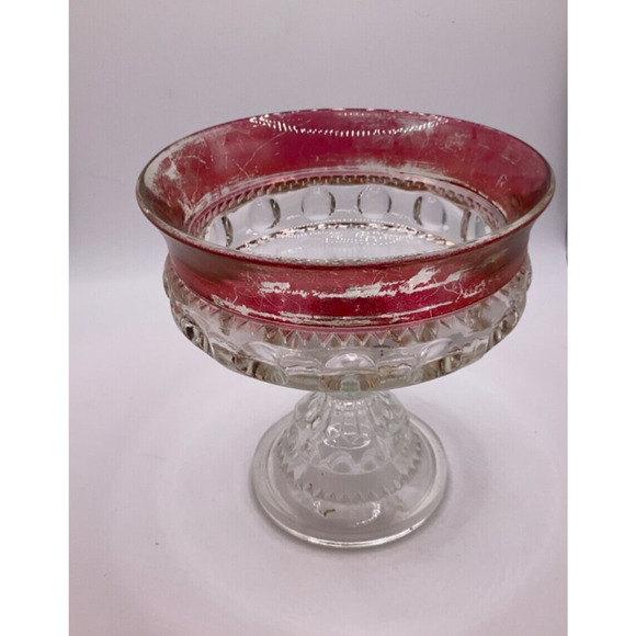 Vintage Kings Crown Thumbprint Cranberry Ruby Red Compote Candy Dish 5" - Picture 1 of 4